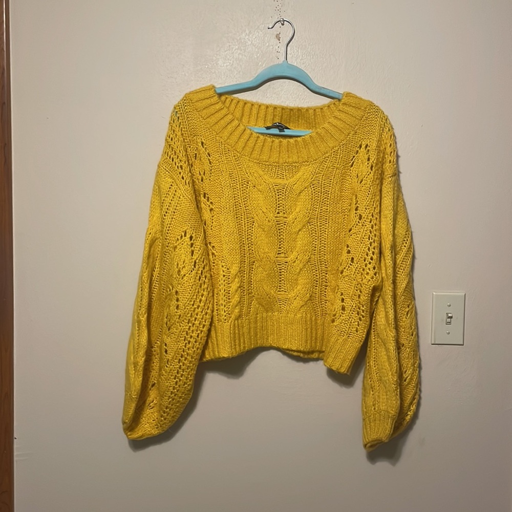 Lulus Charm Me Mustard Yellow Chunky Knit Sweater Size Large